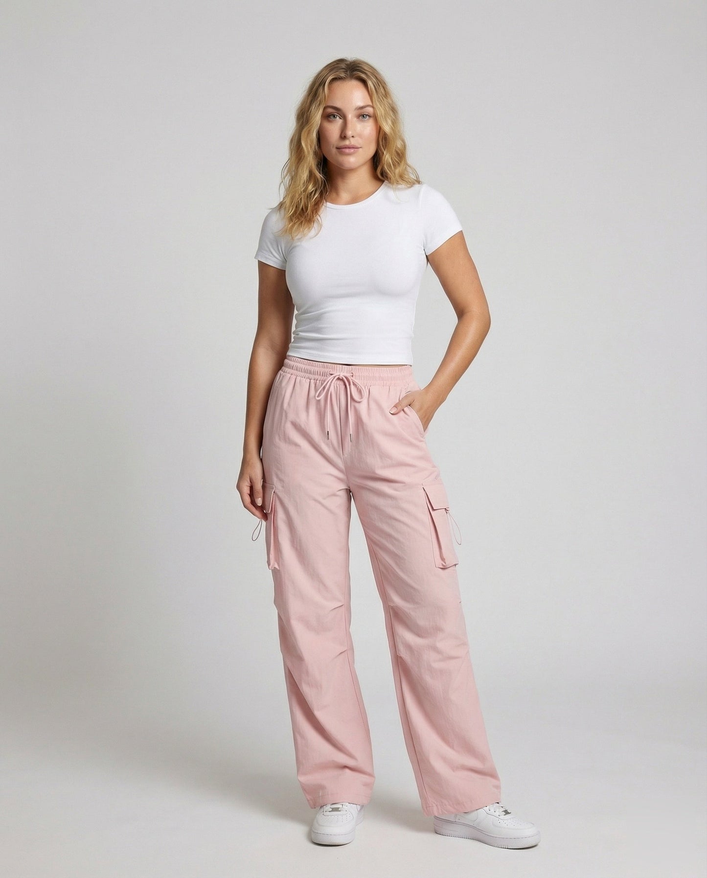 Damen Utility-Hose Weite Fit Klappbeutel Beige - Eveloria