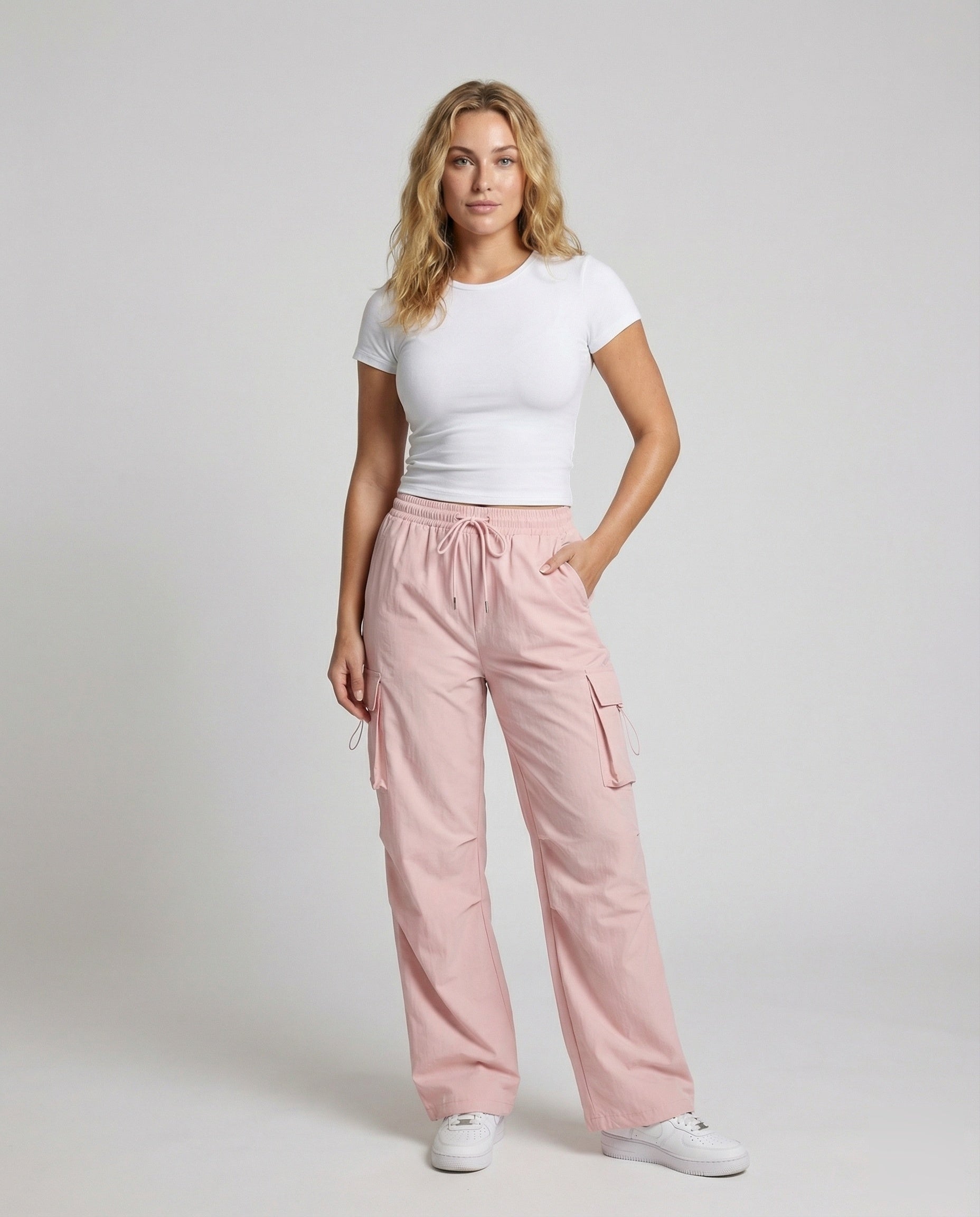 Damen Utility-Hose Weite Fit Klappbeutel Beige - Eveloria