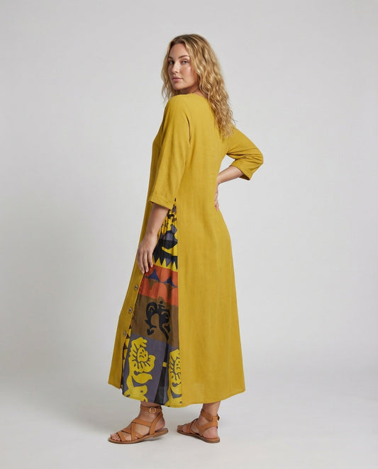 Damen Maxikleid mit Print-Einsatz - Eveloria