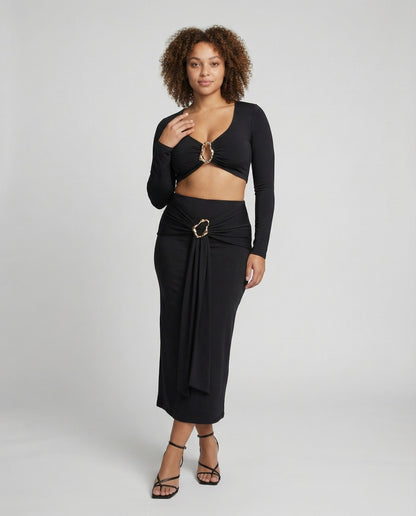 Damen Set Crop- Maxirock Drapiert - Eveloria