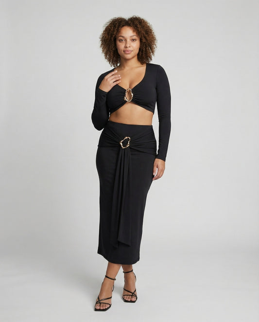 Damen Set Crop- Maxirock Drapiert - Eveloria
