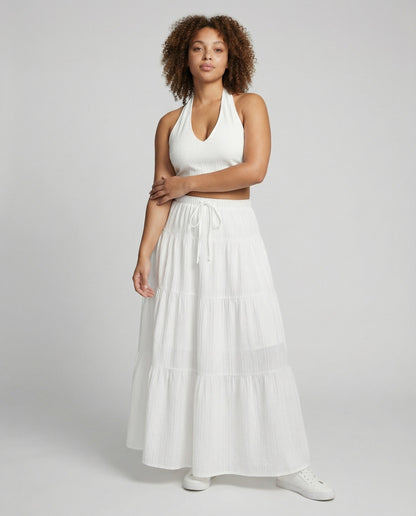 Damen Midriff-Set Plissee-Maxirock - Eveloria