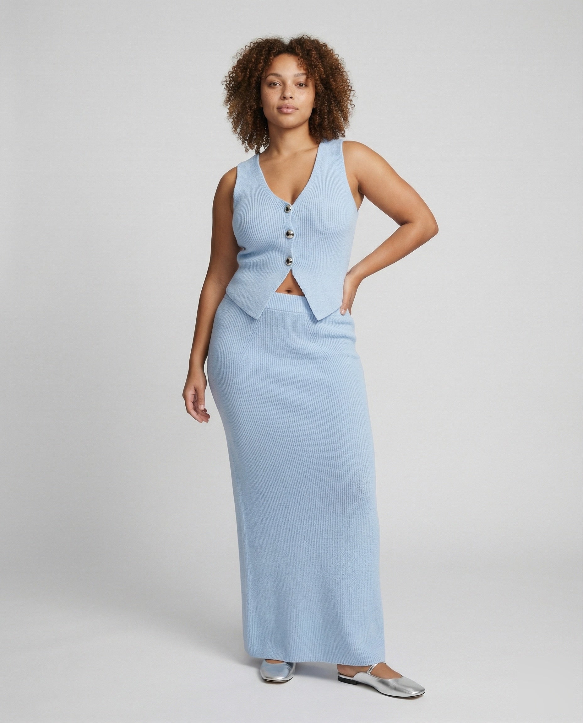 Damen Strickensemble V-Ausschnitt Weste - Eveloria