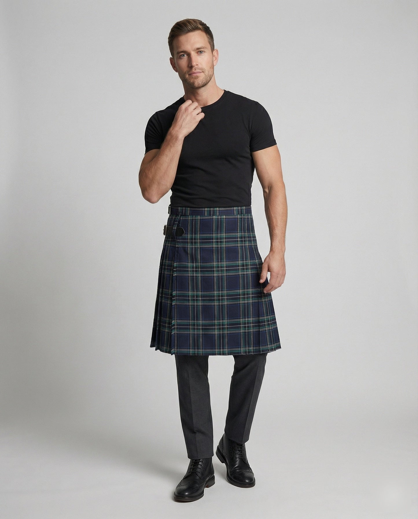 Herren Karierter Highland Kilt Lederriemen - Eveloria