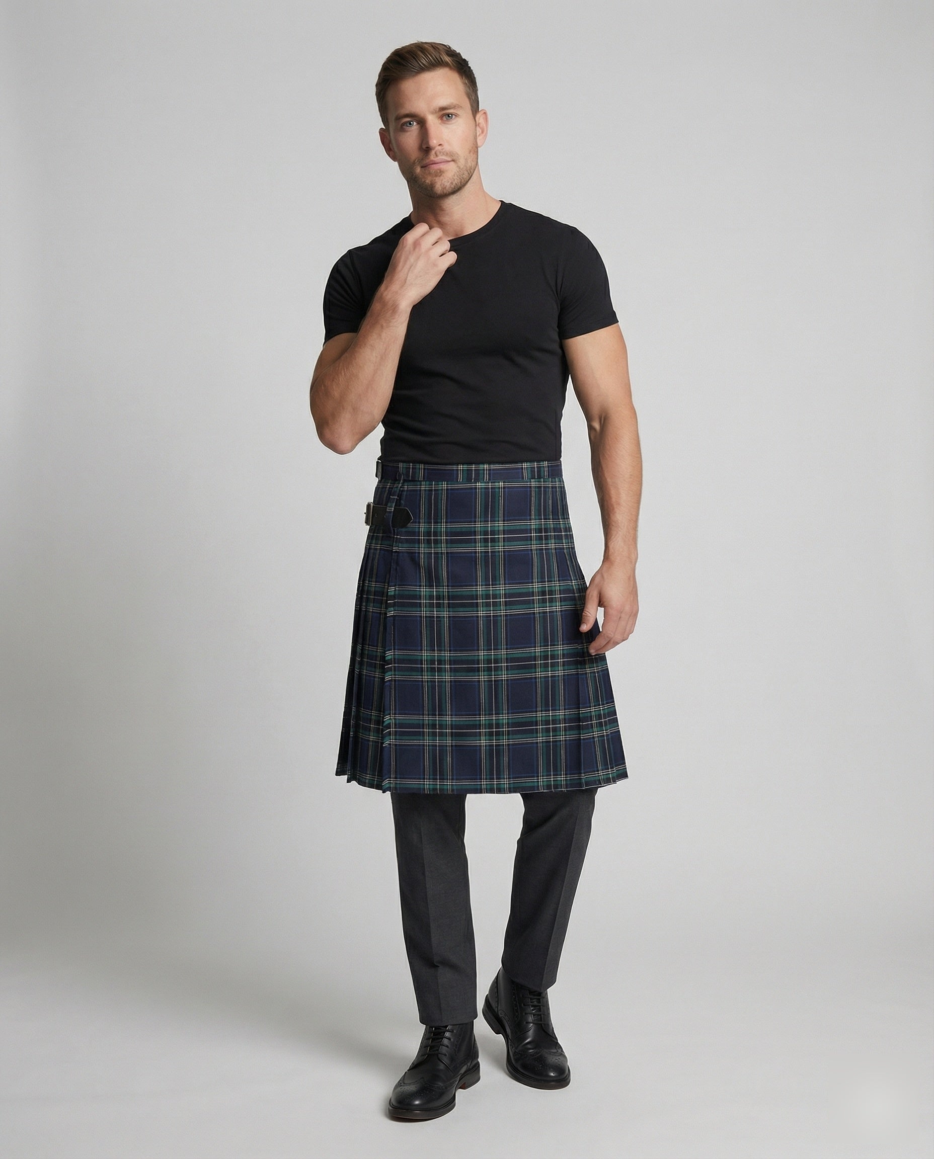Herren Karierter Highland Kilt Lederriemen - Eveloria