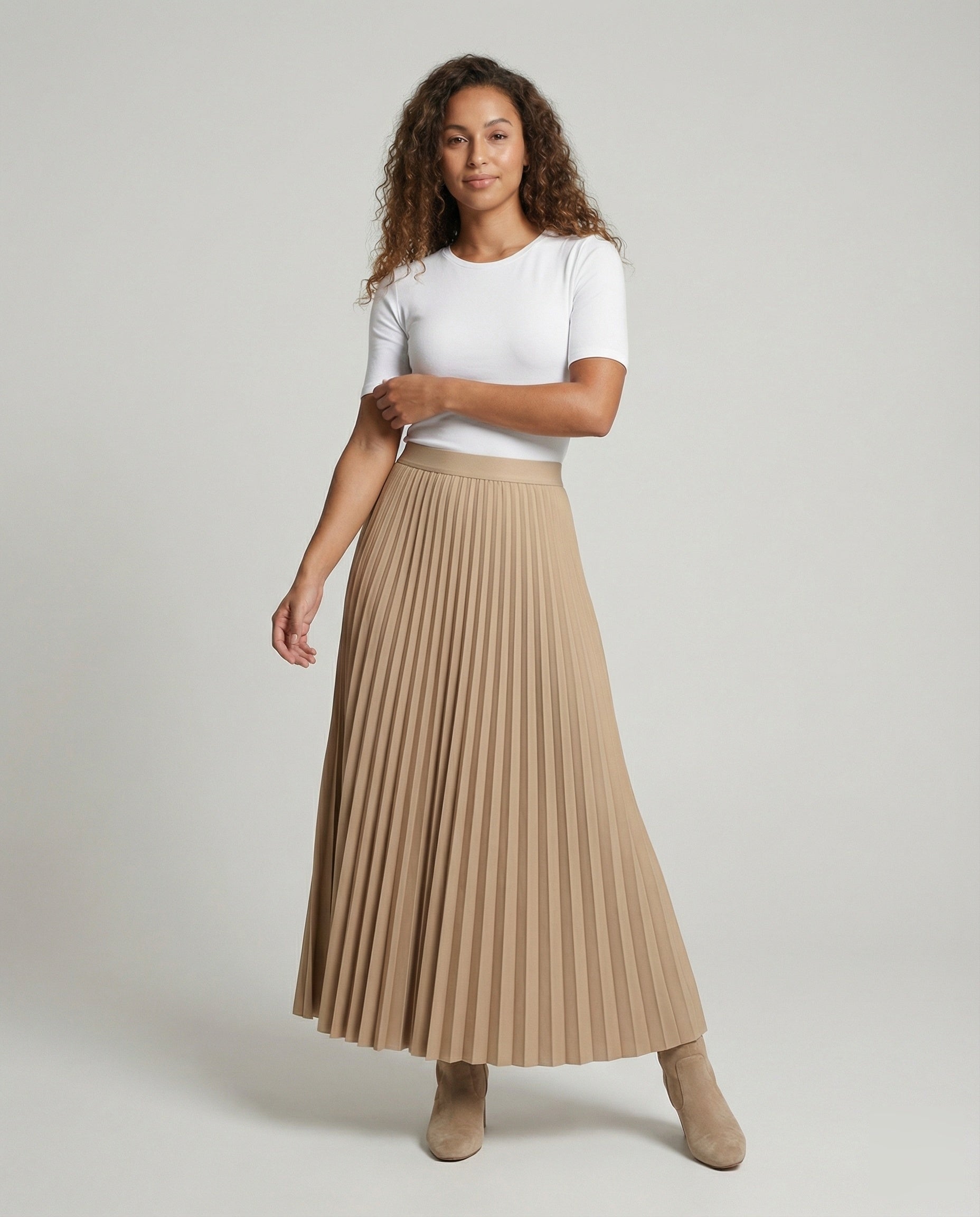 Damen Midirock Mikroplisse Rippbund Schwarz - Eveloria