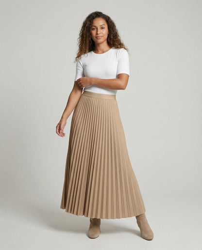 Damen Midirock Mikroplisse Rippbund Schwarz - Eveloria