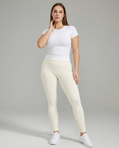 Damen Trainingsleggings Nahtlos Rippstruktur Schwarz - Eveloria