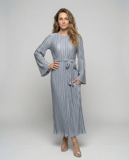 Damen Maxikleid Plissee Glockenärmel - Eveloria