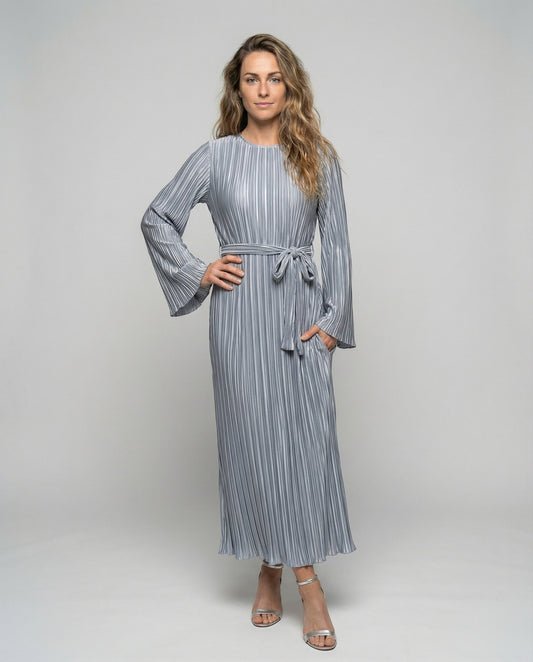 Damen Maxikleid Plissee Glockenärmel - Eveloria