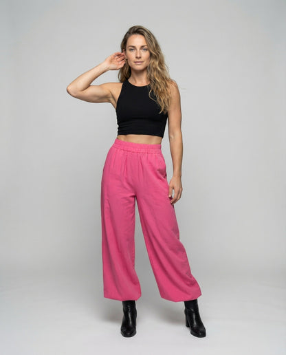 Damen Maxihose Plissiert Leinenoptik - Eveloria