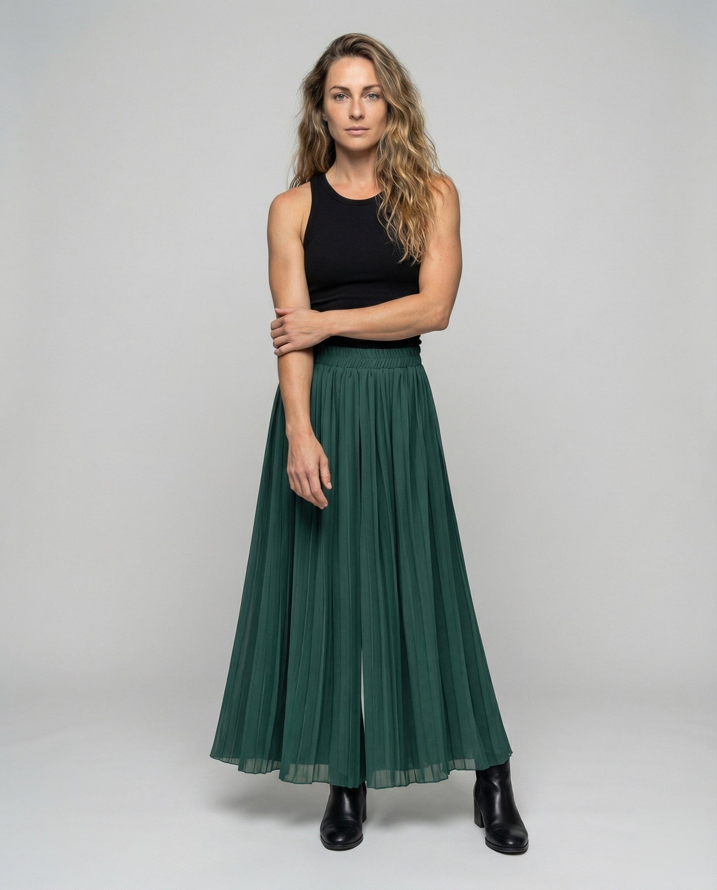 Damen Plissierter Rockhose Weite Bein Schwarz - Eveloria