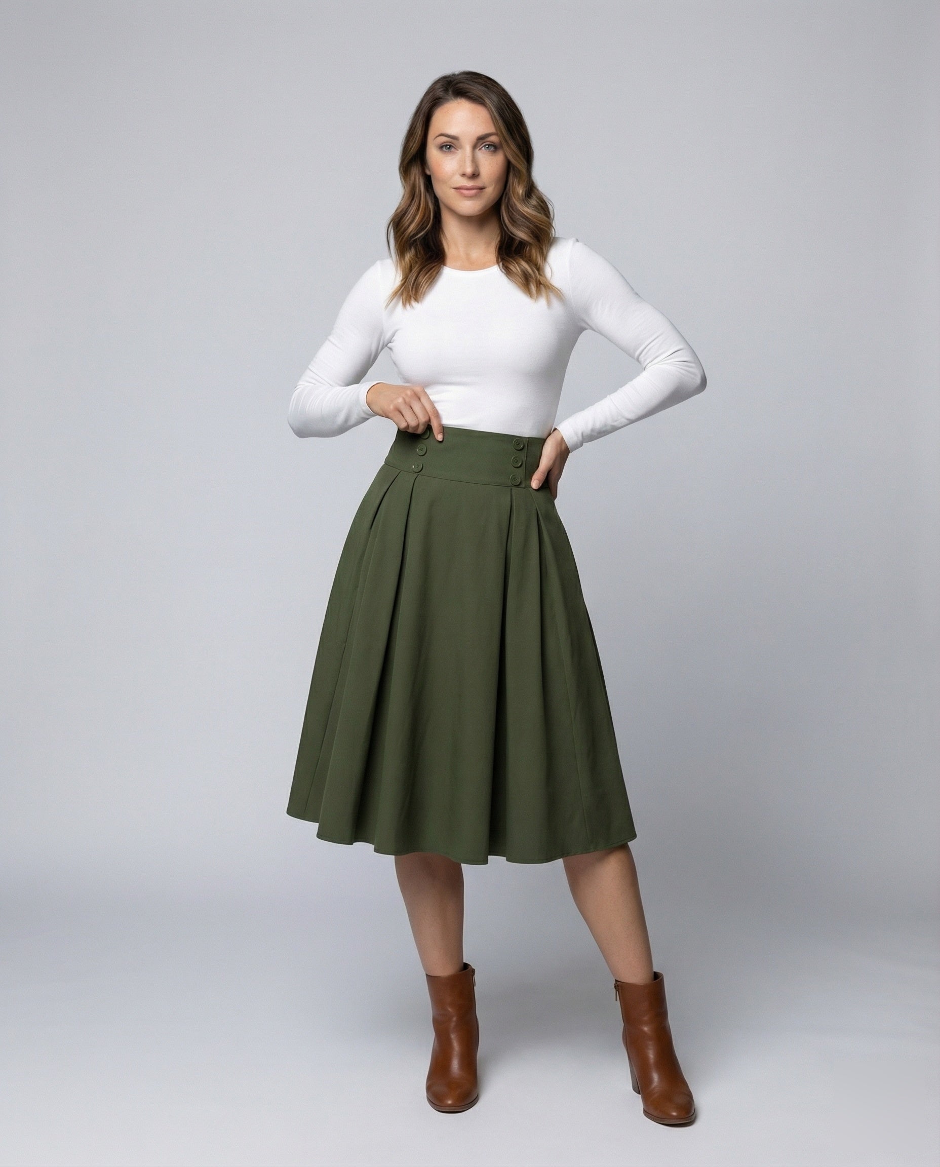 Damen Vintage Tellerrock Kellerfalten Midi Schwarz - Eveloria