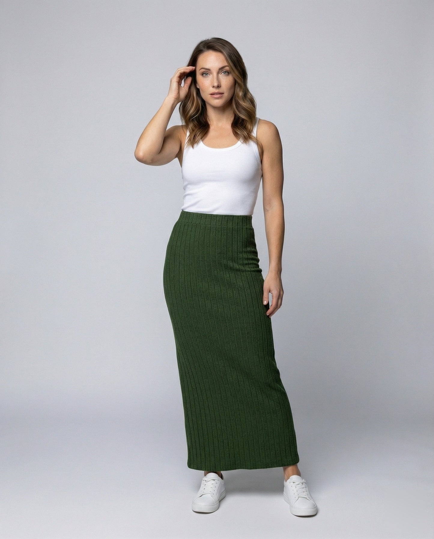 Damen Maxi-Rock Rippstrick Hochbund Schwarz - Eveloria