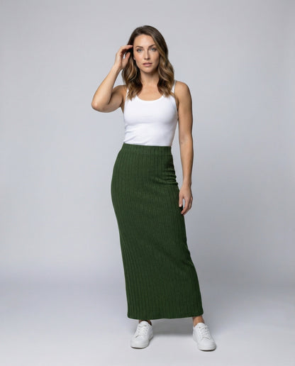 Damen Maxi-Rock Rippstrick Hochbund Schwarz - Eveloria