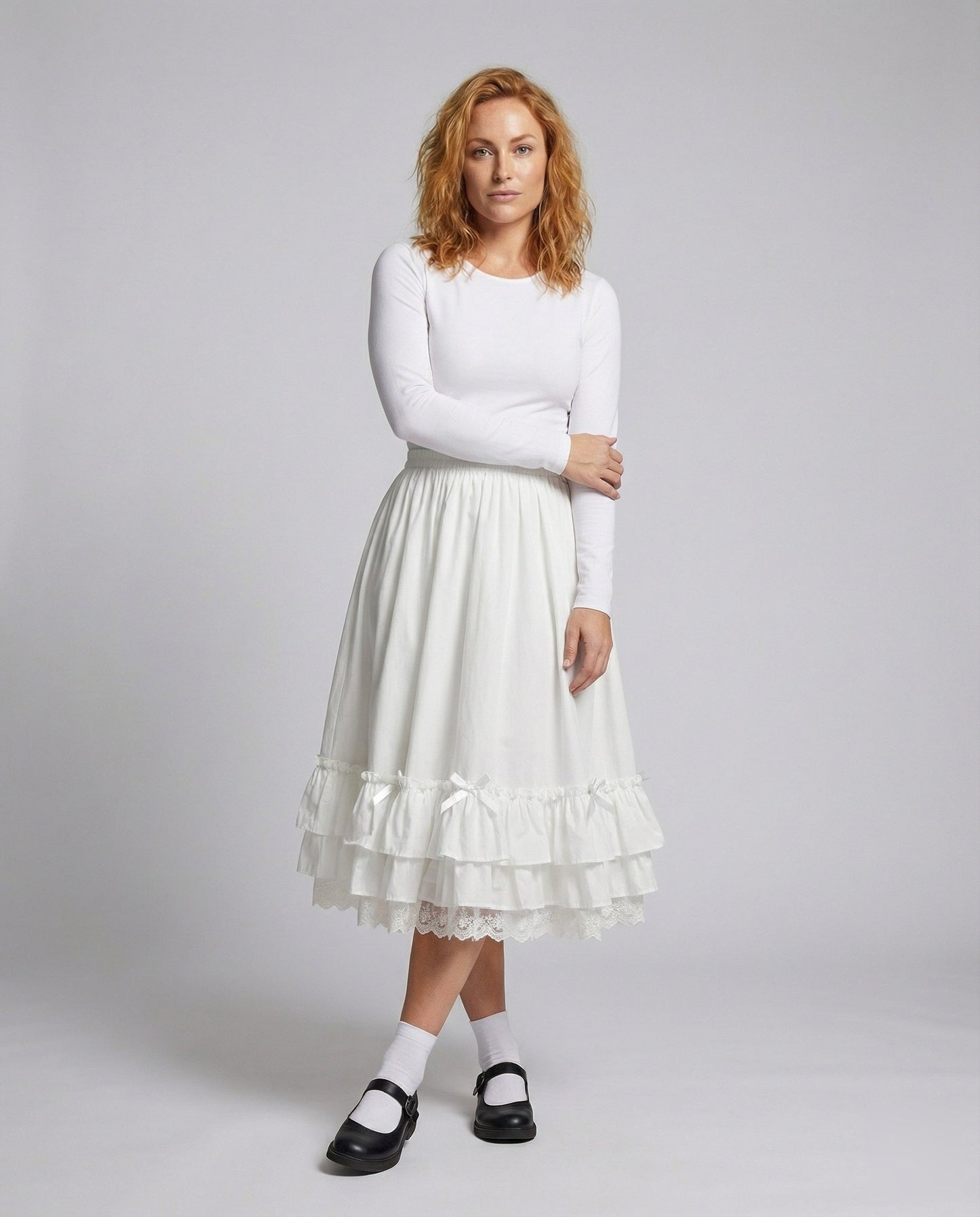 Damen Midirock Doppelvolant Vintage-Stil - Eveloria
