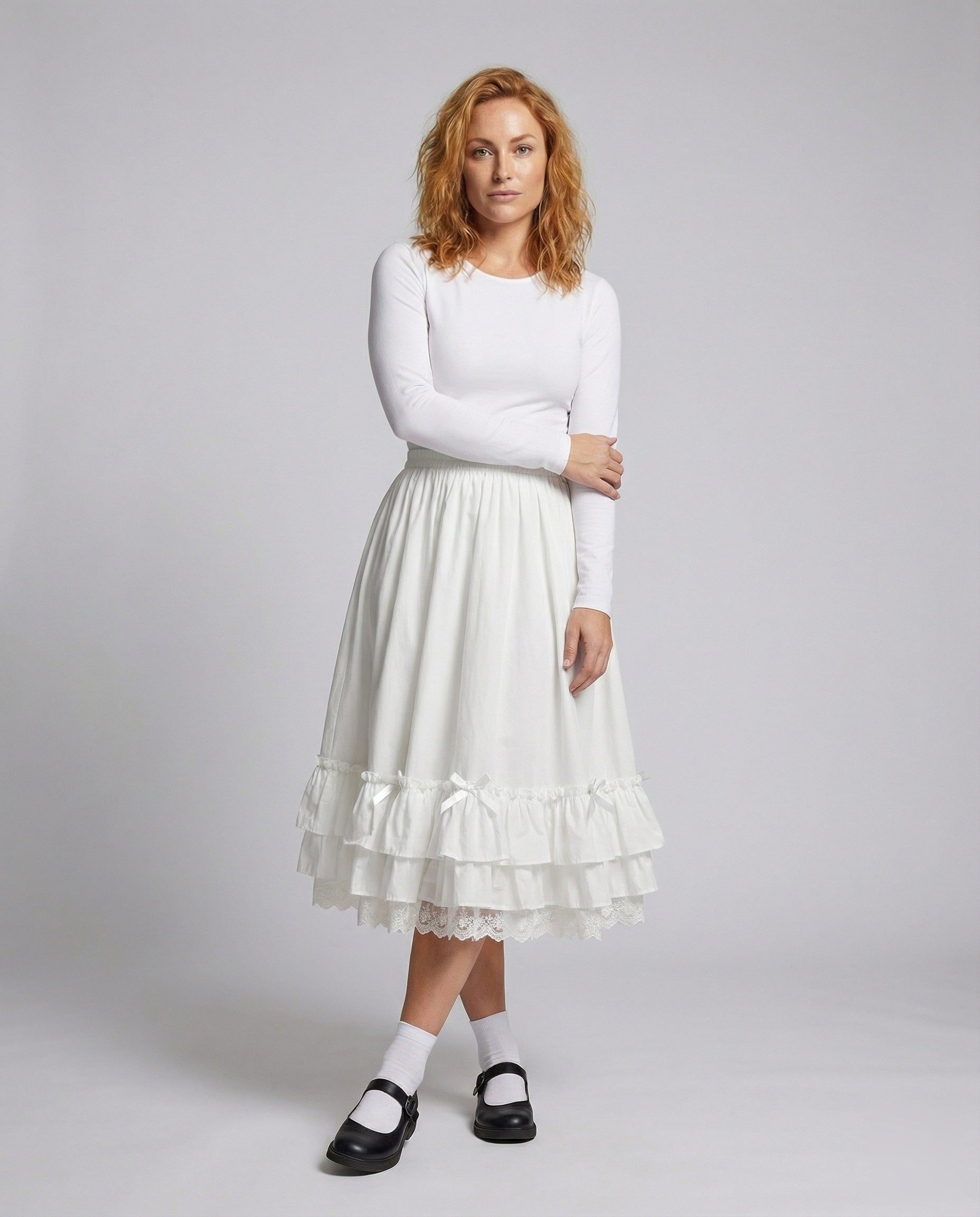 Damen Midirock Doppelvolant Vintage-Stil - Eveloria