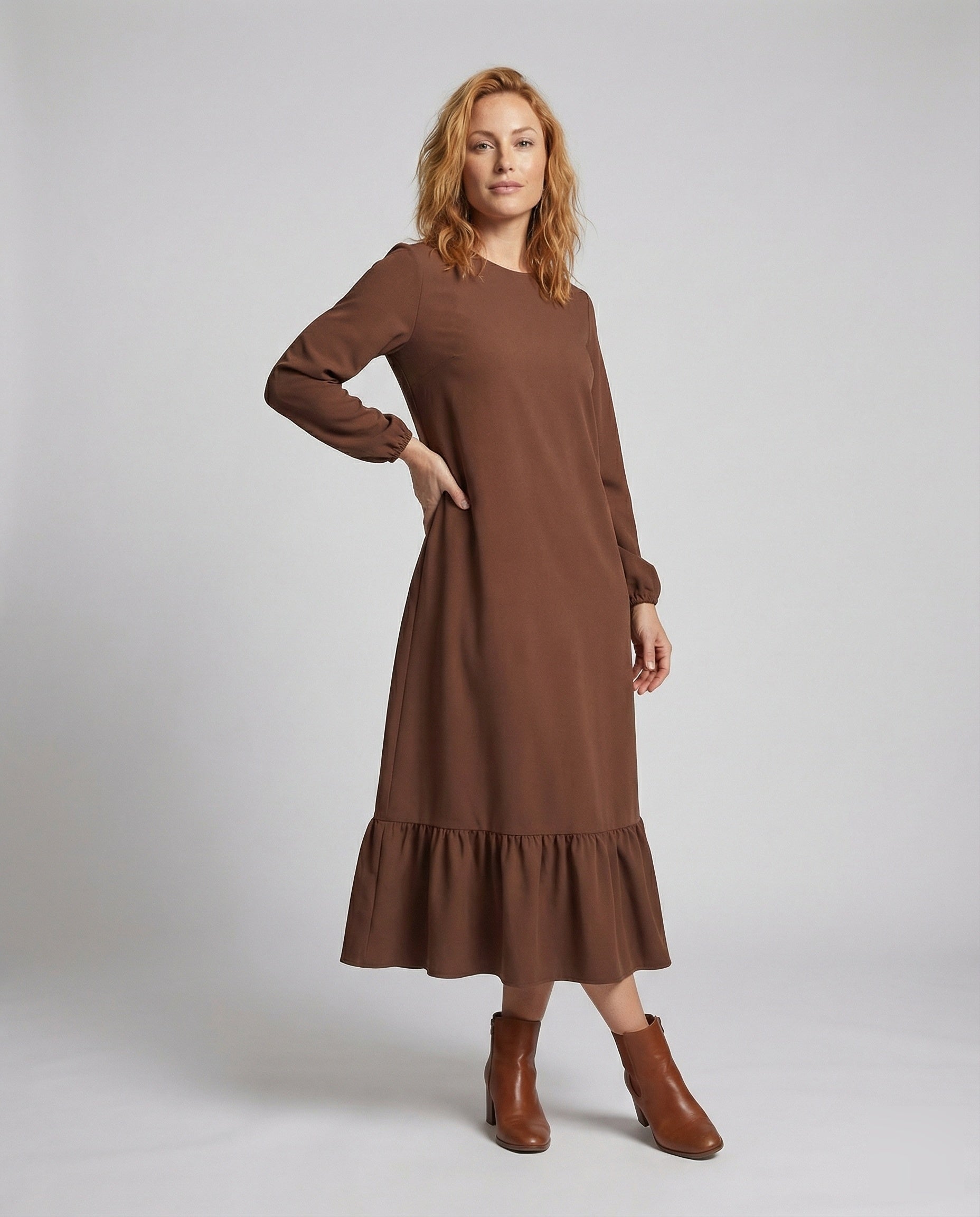 Damen Maxikleid mit Volantstufe Schwarz - Eveloria