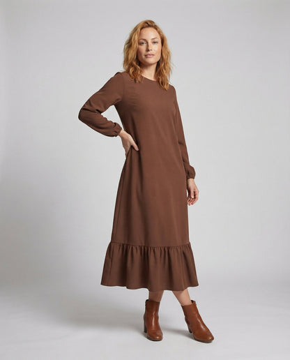 Damen Maxikleid mit Volantstufe Schwarz - Eveloria