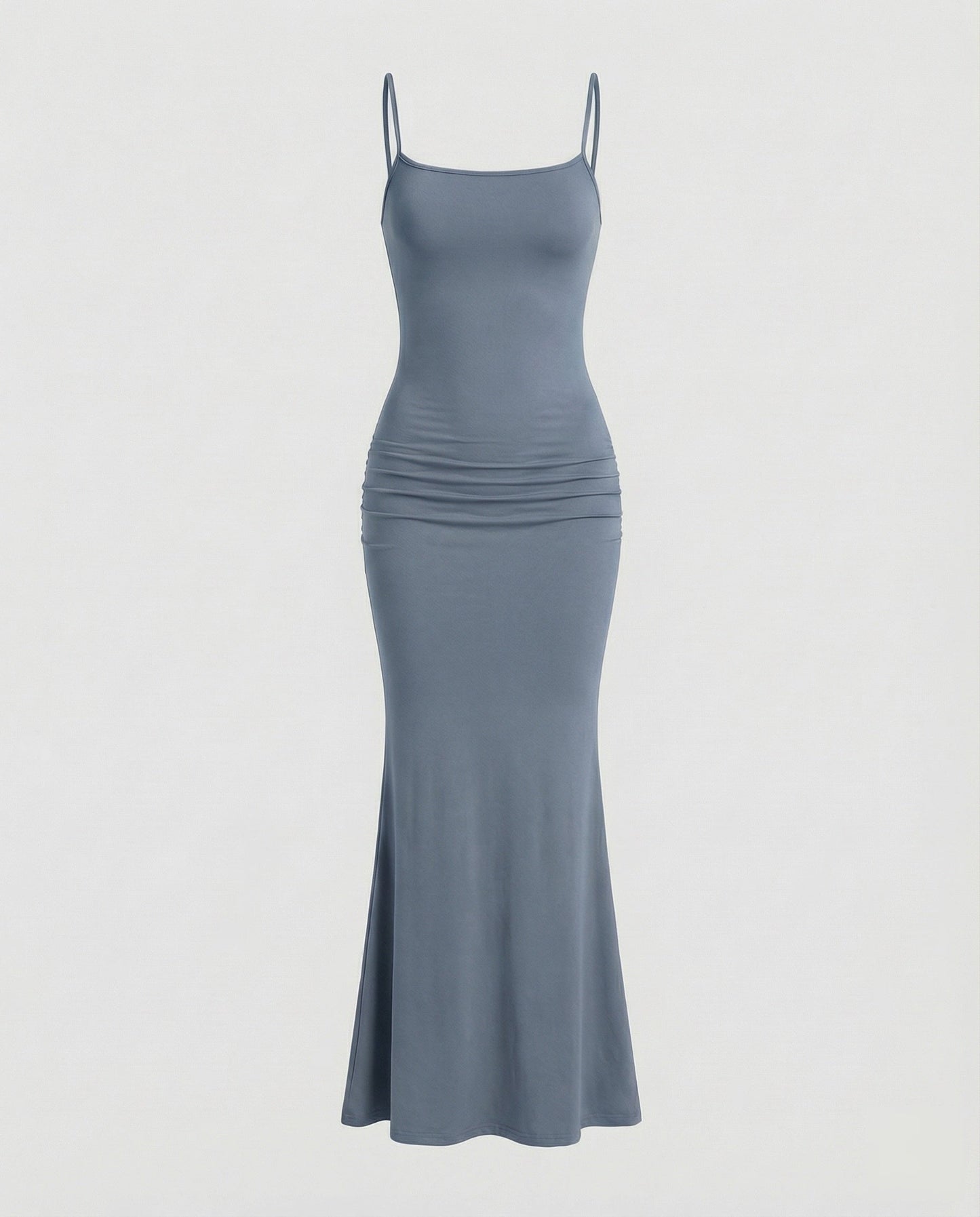 Damen Maxikleid Eckiger Ausschnitt Trompetensaum