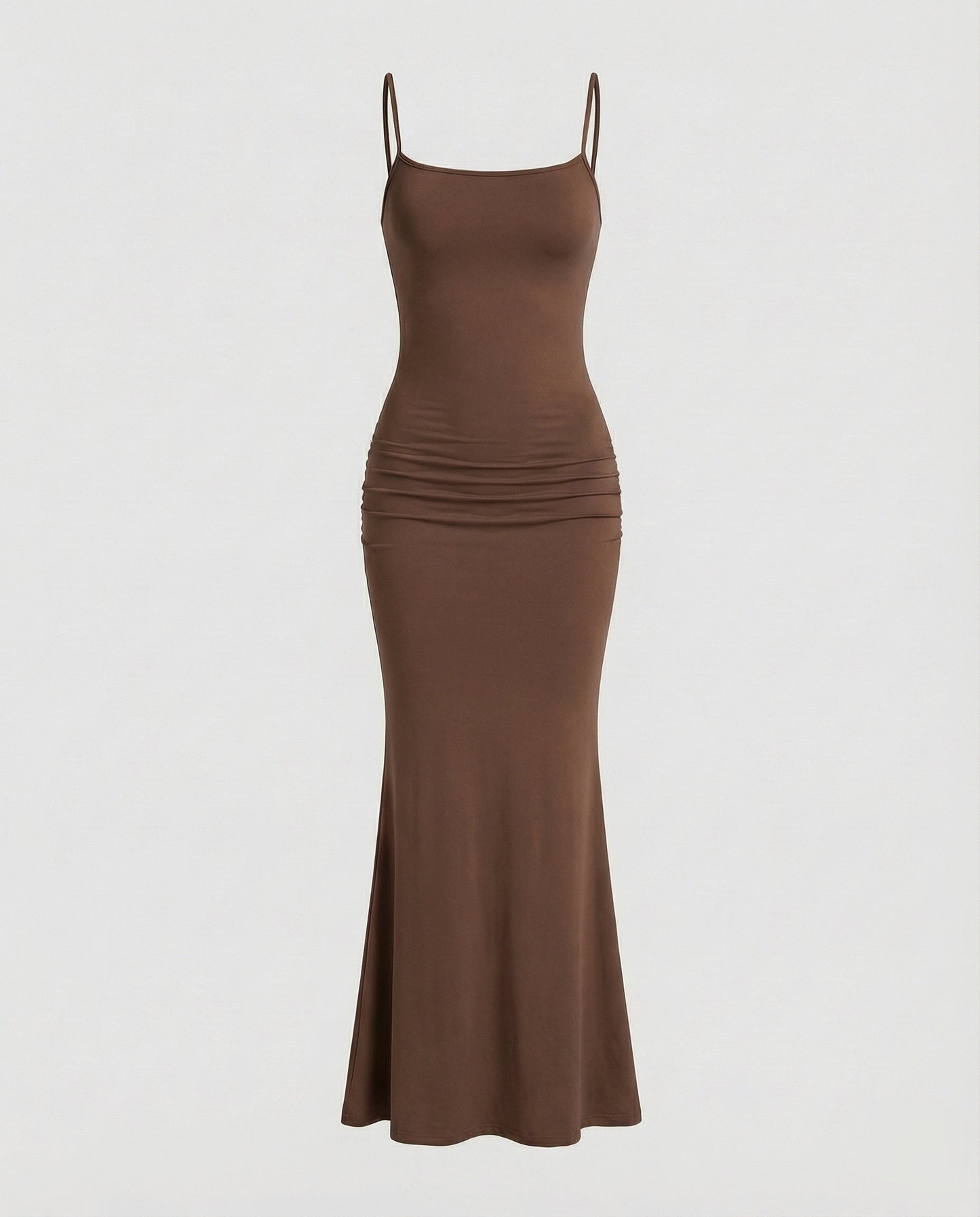 Damen Maxikleid Eckiger Ausschnitt Trompetensaum