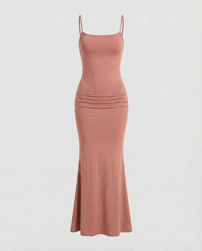 Damen Maxikleid Eckiger Ausschnitt Trompetensaum