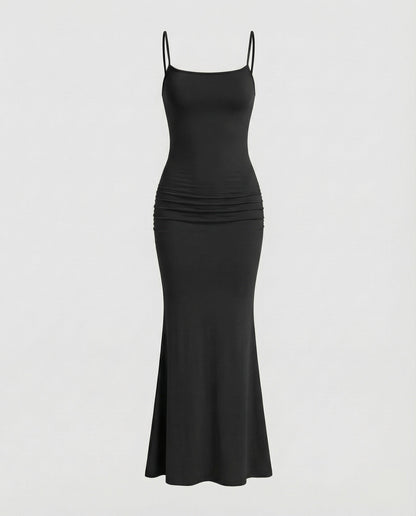 Damen Maxikleid Eckiger Ausschnitt Trompetensaum