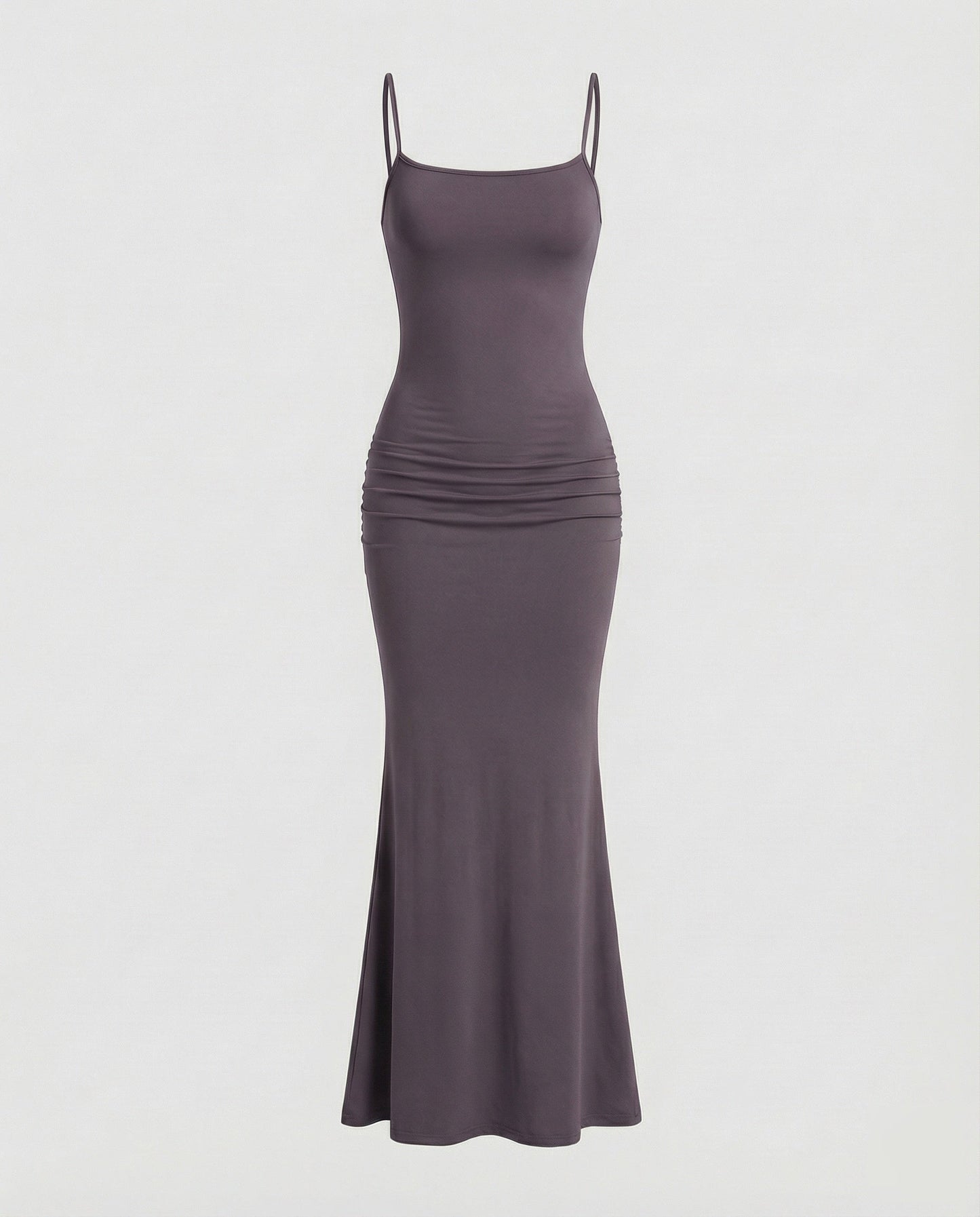 Damen Maxikleid Eckiger Ausschnitt Trompetensaum