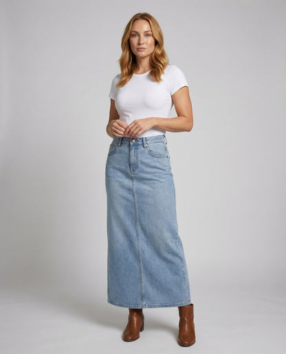 Damen Midirock Schmal Denim Mittelnaht - Eveloria