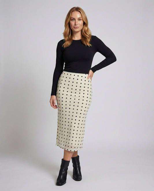 Damen Midirock Retro-Punktmuster Schmal - Eveloria