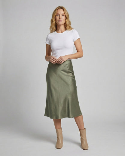 Damen Satin Midirock A-Linie Fließend - Eveloria