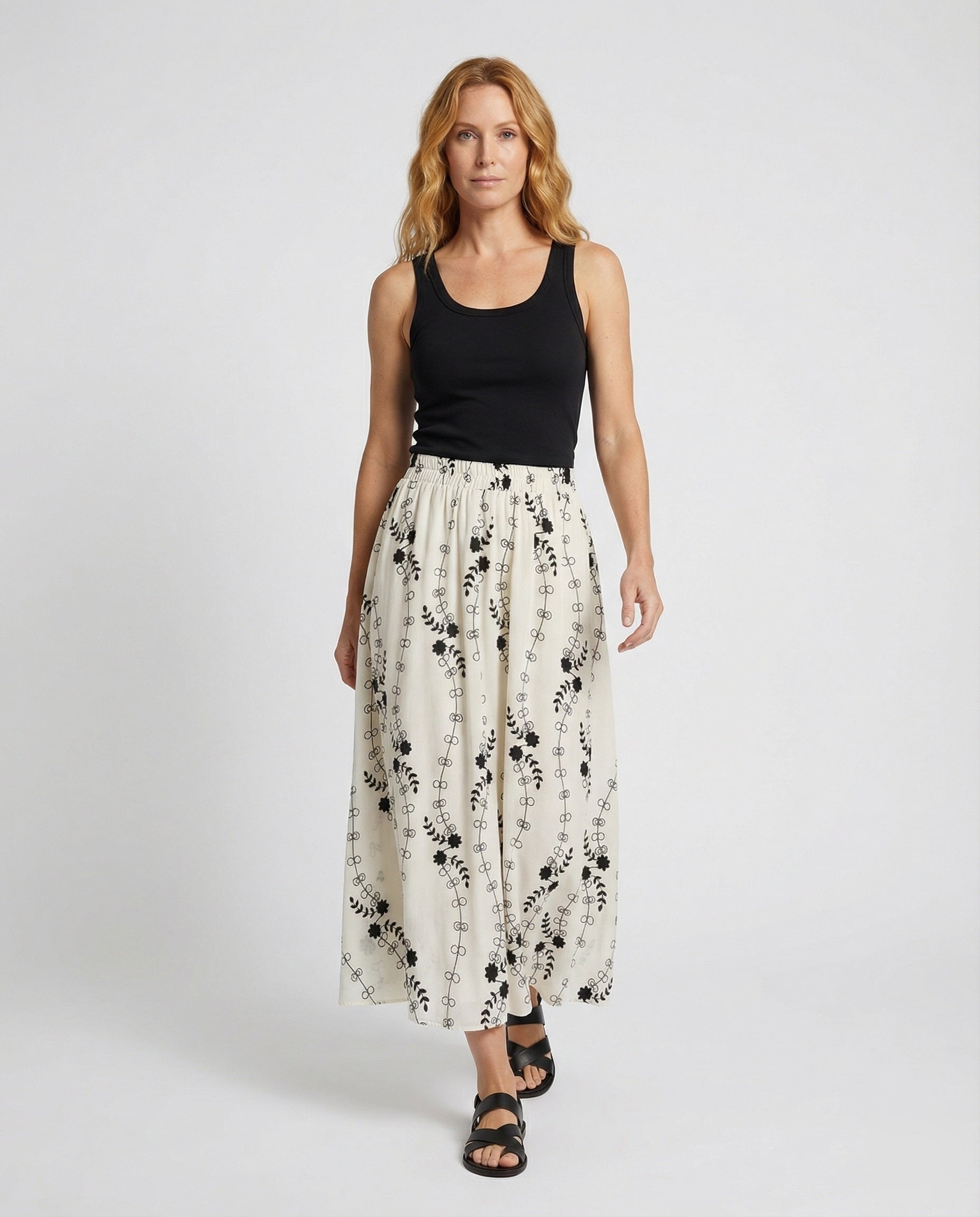 Damen Maxirock Rankenprint Schwarz - Eveloria