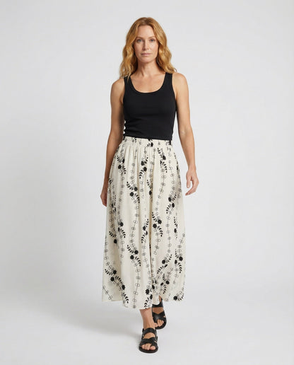 Damen Maxirock Rankenprint Schwarz - Eveloria