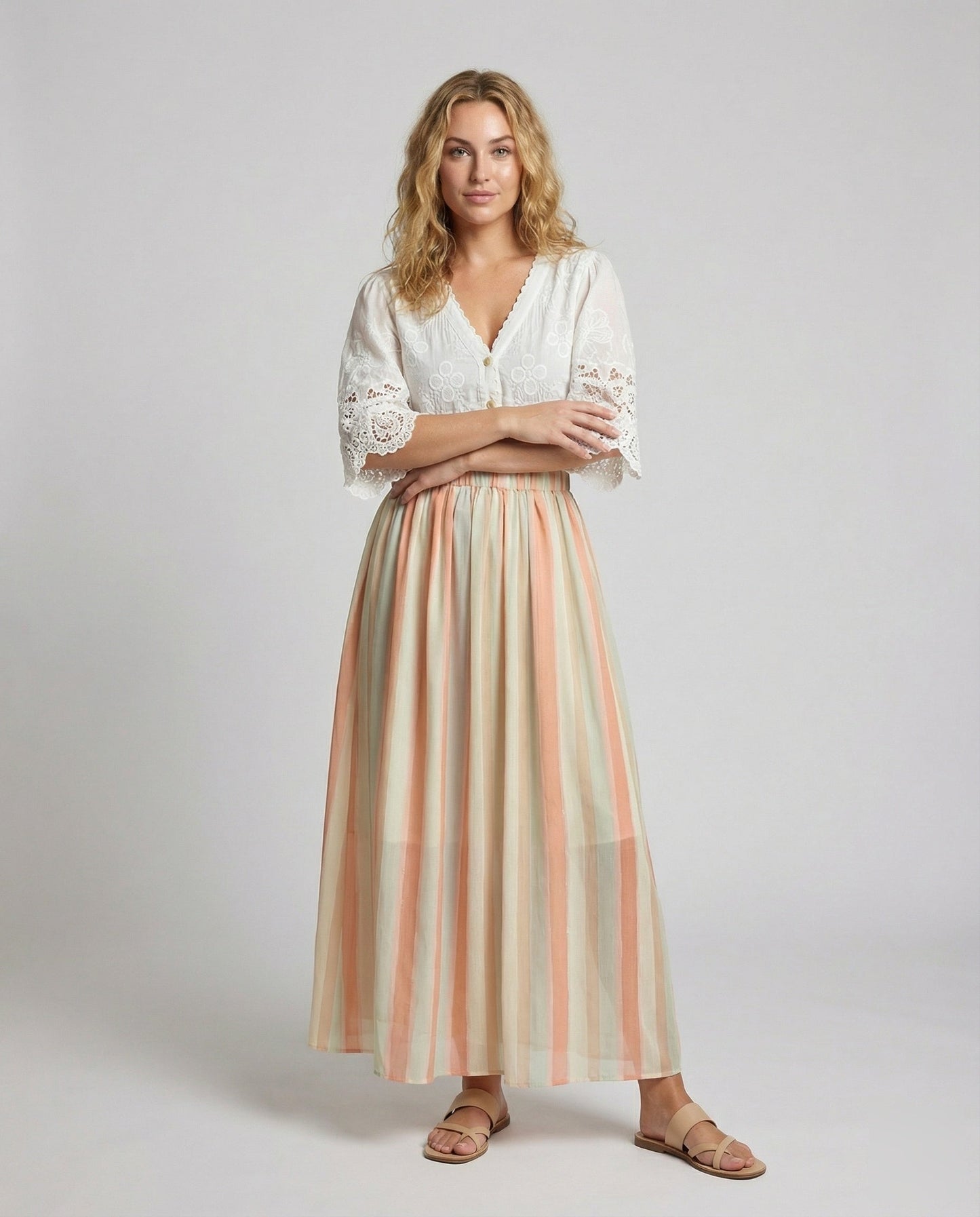 Damen Maxirock Gestreift Tellerrock - Eveloria