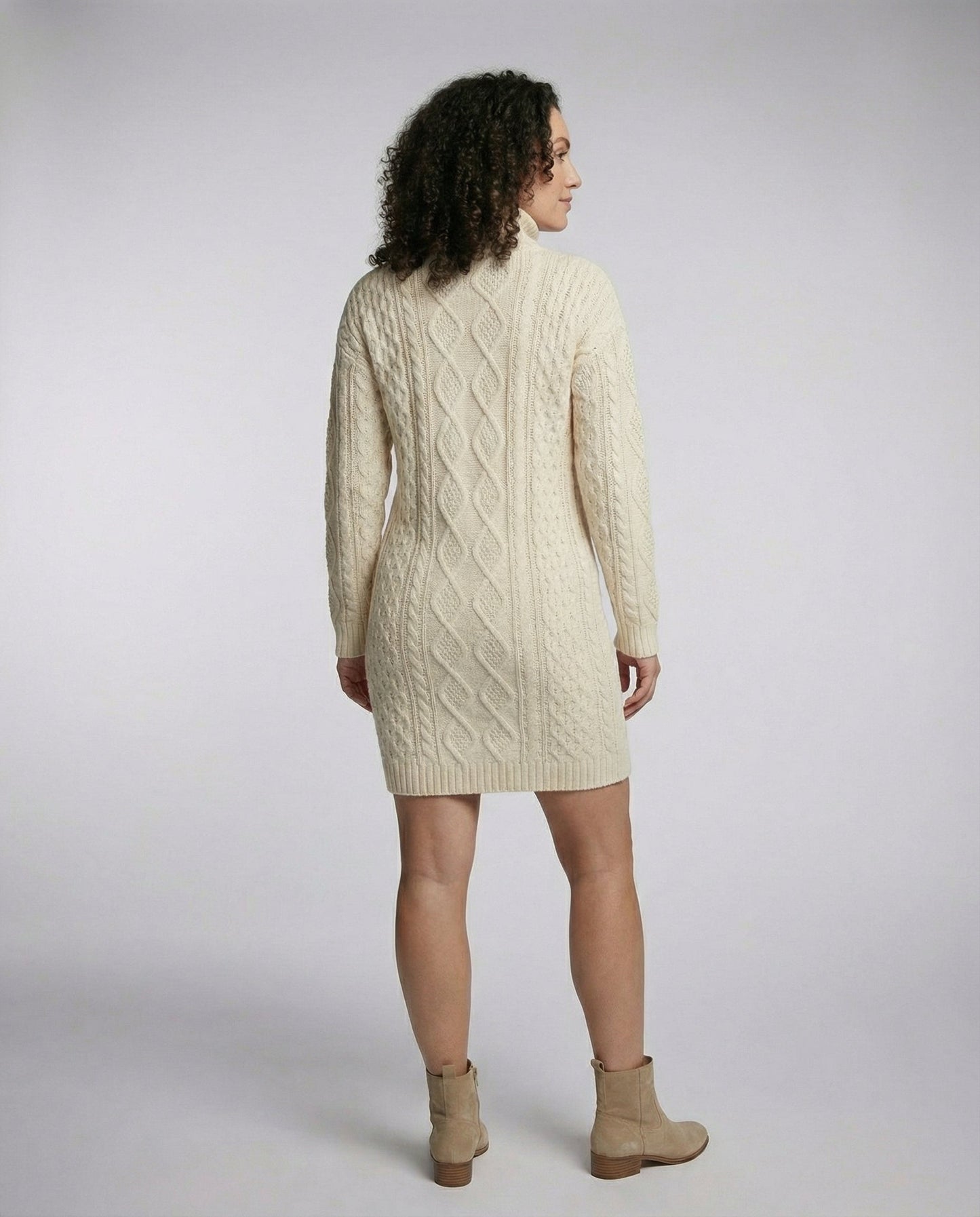 Beiges Damen Midikleid Weiches Strick