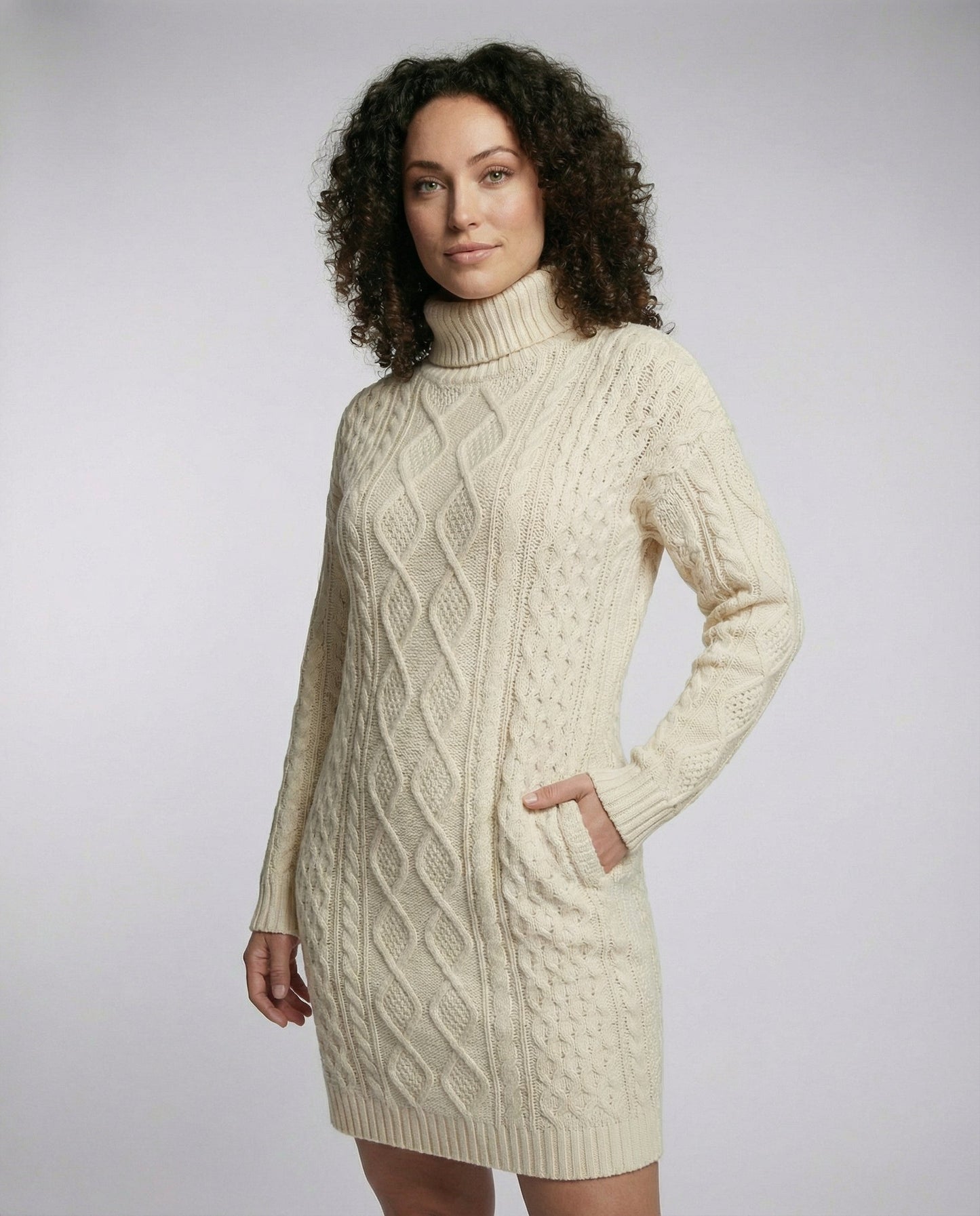 Beiges Damen Midikleid Weiches Strick - Eveloria
