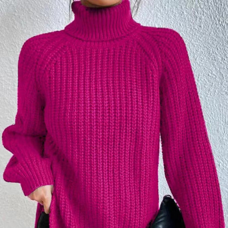 Damen Winter Rollkragenpullover Rippstruktur