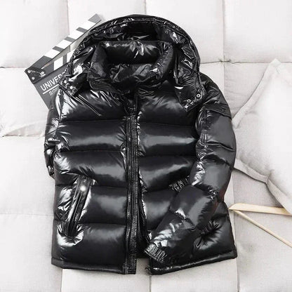 Puffer Jacke | Kurz | Mit Kapuze | Glänzende Herren-Daunenjacke | Winterjacke für Herren-Chaps Herrenmode