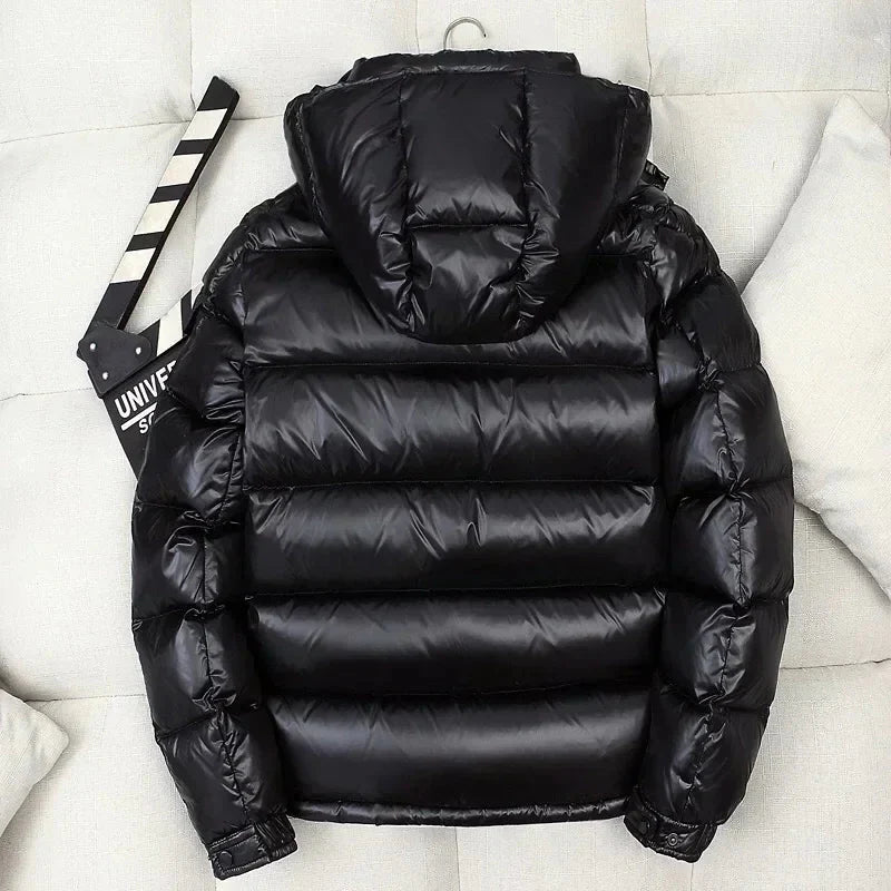 Puffer Jacke | Kurz | Mit Kapuze | Glänzende Herren-Daunenjacke | Winterjacke für Herren-Chaps Herrenmode