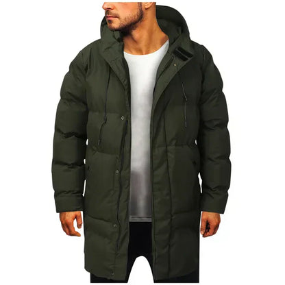 Pufferjacke - Kapuze - Mittellang - Daunenjacke - Wintermantel für Männer-Dunkelgrün-M-Chaps Herrenmode