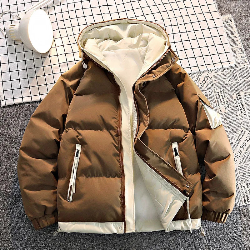Herren Daunenjacke Warme Pufferjacke Mit Kapuze Schwarz - Eveloria