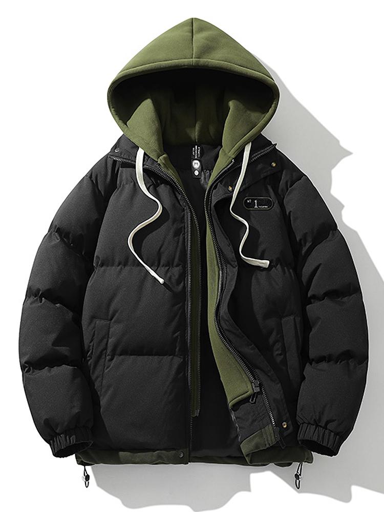 Herren Winterjacke Wattierte Kapuze Schwarz - Eveloria