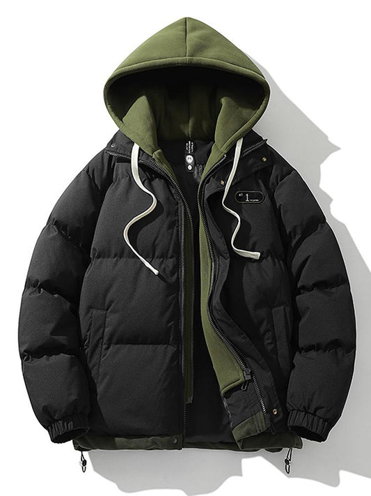 Herren Winterjacke Wattierte Kapuze Schwarz - Eveloria