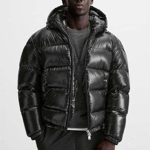 Herren Winter-Daunenjacke Schwarz Kapuze - Eveloria