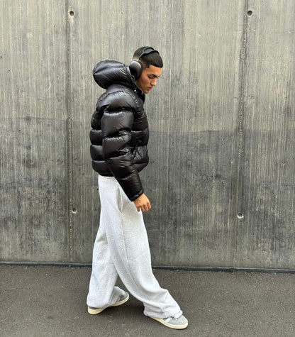 Pufferjacke – Warme Winterjacke mit Kapuze für Herren-Schwarz-S-Chaps Herrenmode