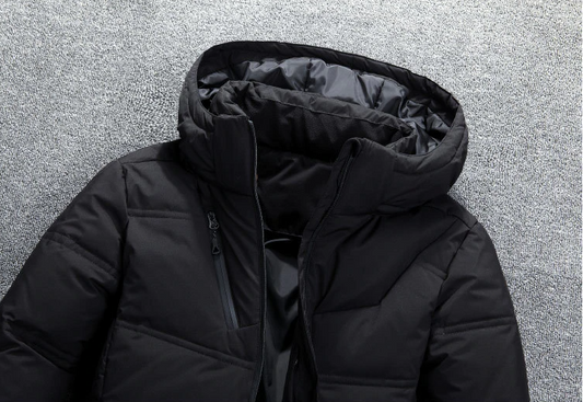 Männer Daunenjacke Warm Gefüttert Kapuze Schwarz Winter - Eveloria