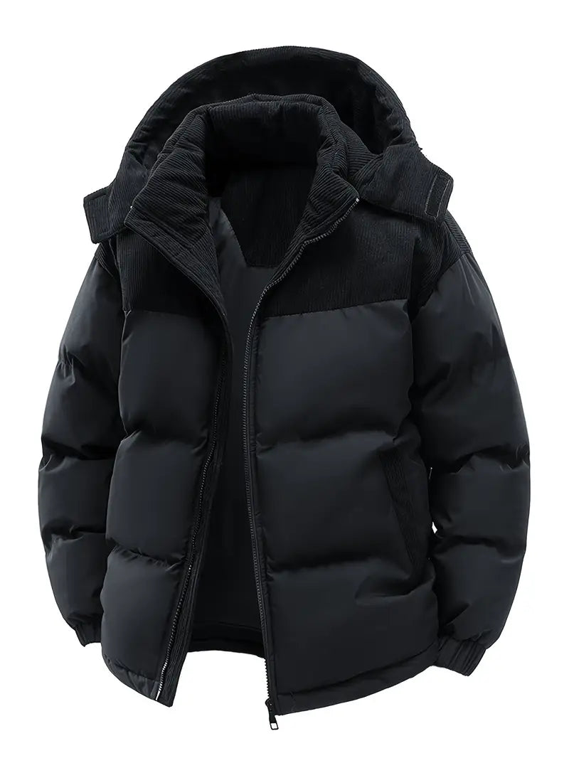 Pufferjacke - Warme gefütterte Winterjacke mit Kapuze für Männer-Schwarz-S-Chaps Herrenmode