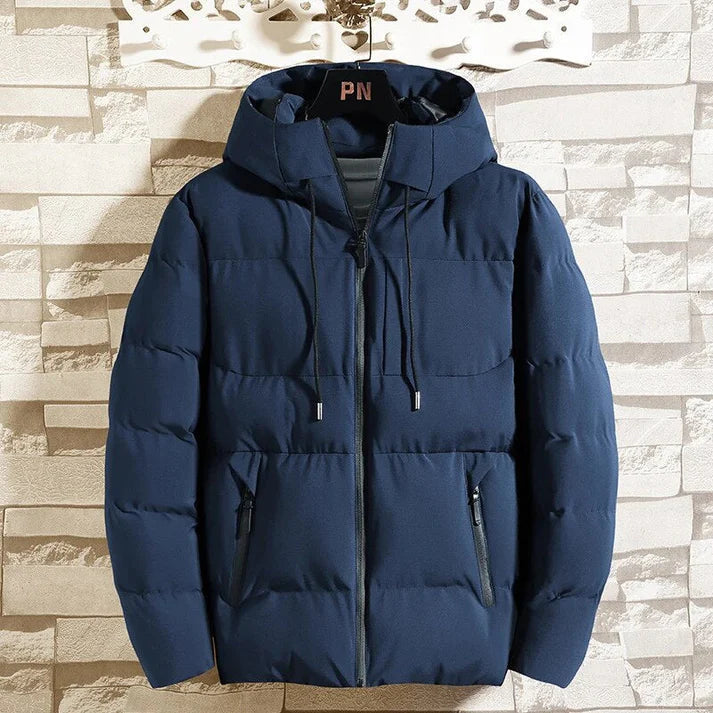 Herren Winterjacke Winddicht Gepolstert Mit Kapuze Schwarz - Eveloria