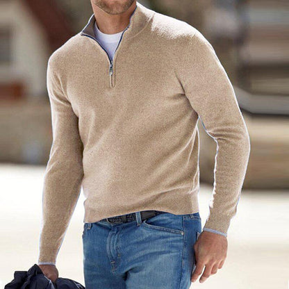Pullover - Herren Strickpullover mit Viertel-Reißverschluss-Beige-S-Chaps Herrenmode