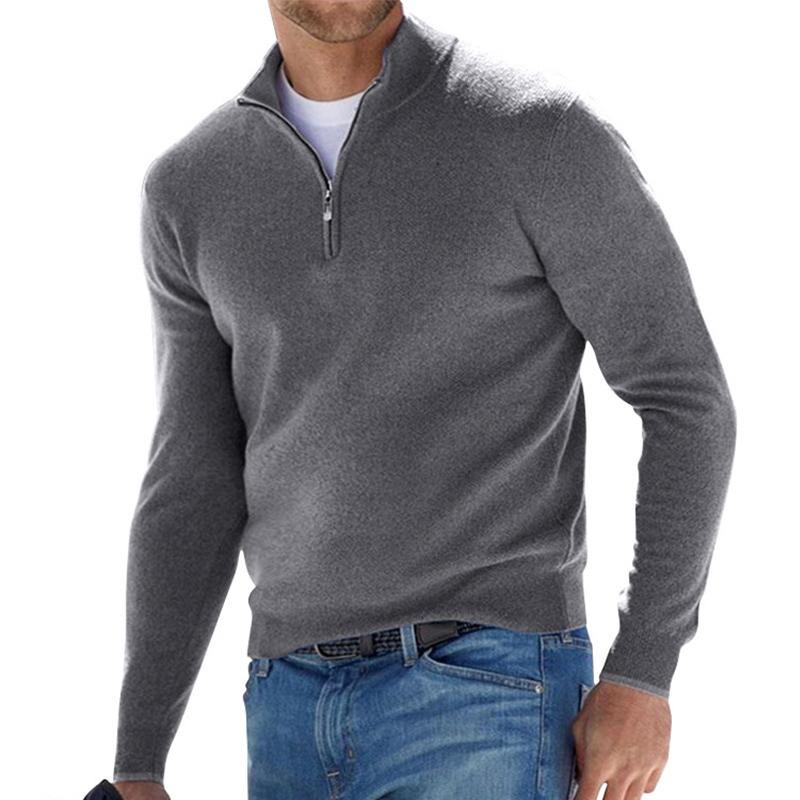 Pullover - Herren Strickpullover mit Viertel-Reißverschluss-Grau-S-Chaps Herrenmode